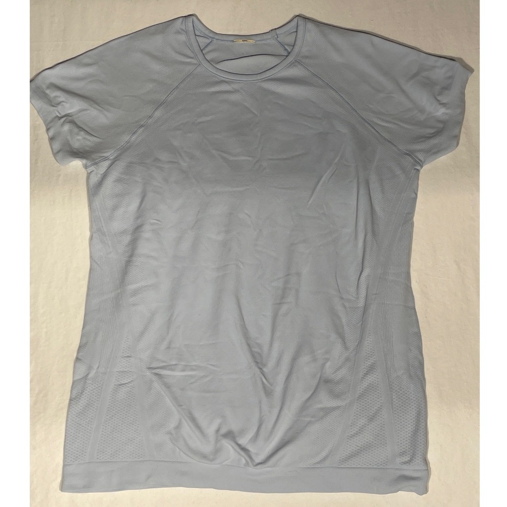 Athleta Momentum Seamless Short Sleeve Tee Light Blue Performance Shirt Womens